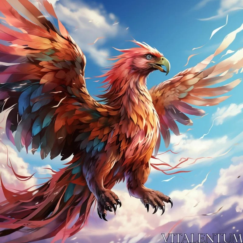 Vibrant Anime-Inspired Manticore Bird in Flight AI Image