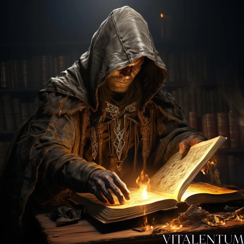 Wizard in Study with Spell Books - A Grim Realistic Portrayal AI Image