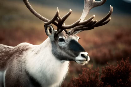 Arctic Reindeer in Field - Close-up Image