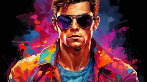 Colorful Comic-Style Man in Sunglasses Art Print AI Image
