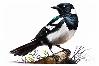 Detailed Illustration of Magpie in Ink and Color