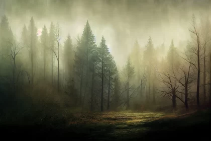 Foggy Forest Landscape: A Fairy Tale Panorama