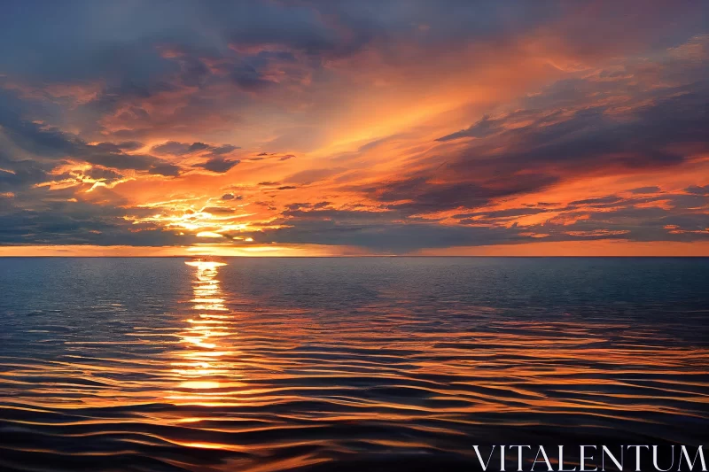 Harmonious Sunset Over Water: A Majestic Seascape AI Image