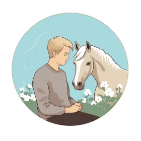 Man and Horse Harmony - Pastoral Charm Illustration AI Image