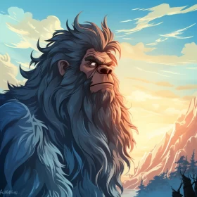 Bigfoot and Manticore in a Richly Colored Fantasy Landscape AI Image