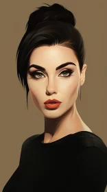 Charming Woman Illustration in Dark Tones and Golden Eyes AI Image