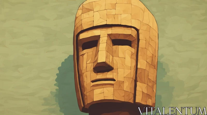 Intricately Textured Wooden Statue - A Tonga Art Inspired Illustration AI Image