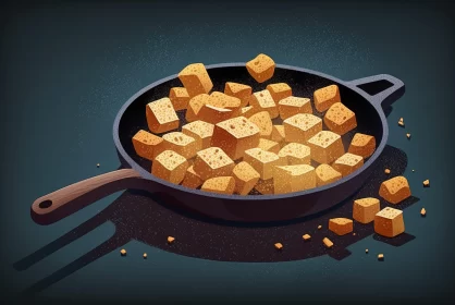 Tofu in Frying Pan Illustration - A Blend of Culinary and Artistic Vision