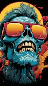 Vibrant Blue Skull with Sunglasses - Zombiecore Aesthetic AI Image