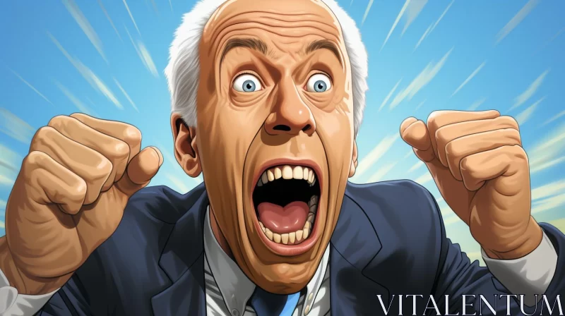 AI ART Animated Man in Suit Yelling - Vibrant Caricature Art