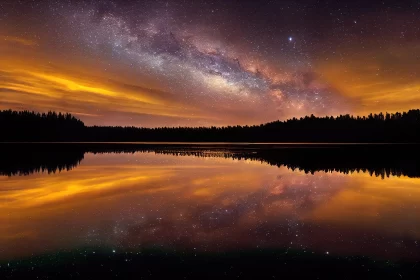 Calming Symmetry: Milky Way Reflection on Night Sky AI Image