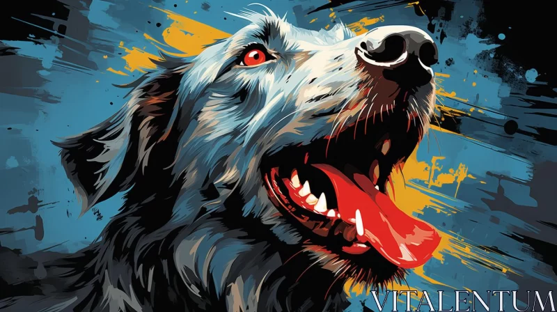 Captivating Canine Artwork: Dog with Open Mouth in Blue Splatter AI Image