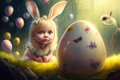 Child with Bunny and Easter Egg: A Fairycore Fantasy AI Image