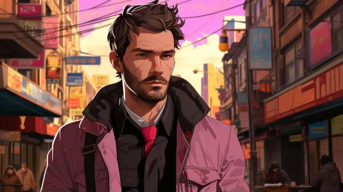 Colorful Neo-Pop Cityscape Portraiture of a Young Man