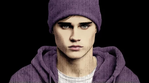 Justin Bieber in Purple Hood - Aggressive Digital Illustration AI Image