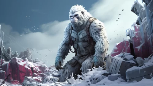 Snow Gorilla in City Jungle: A Conceptual Artwork AI Image