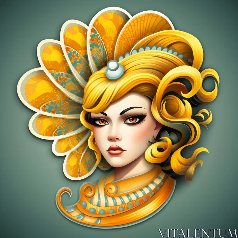 Stylized Glamour: Woman with Yellow Hair and Gold Accessories AI Image