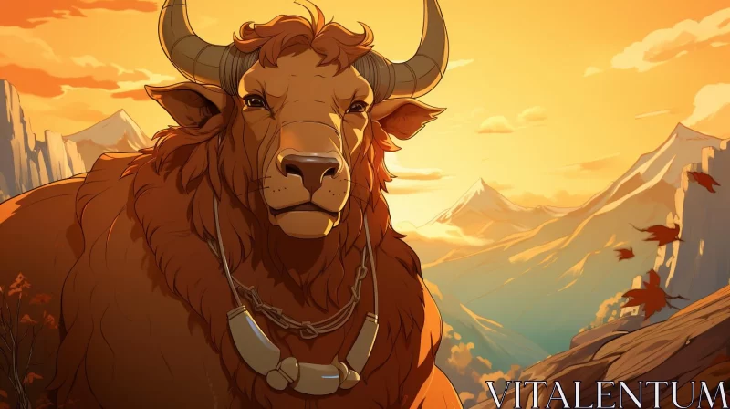 Animal Portrayal: Yak, Bull in Mountainous Landscape AI Image