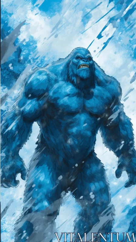 AI ART Comic Style Blue Monster in Snow - Artwork