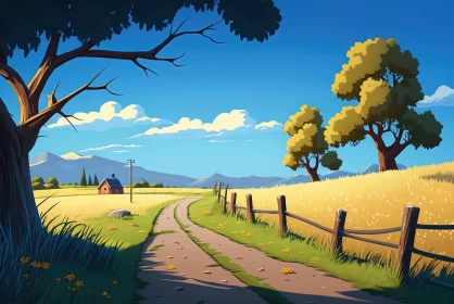 Countryside Landscape in Cartoonish Style