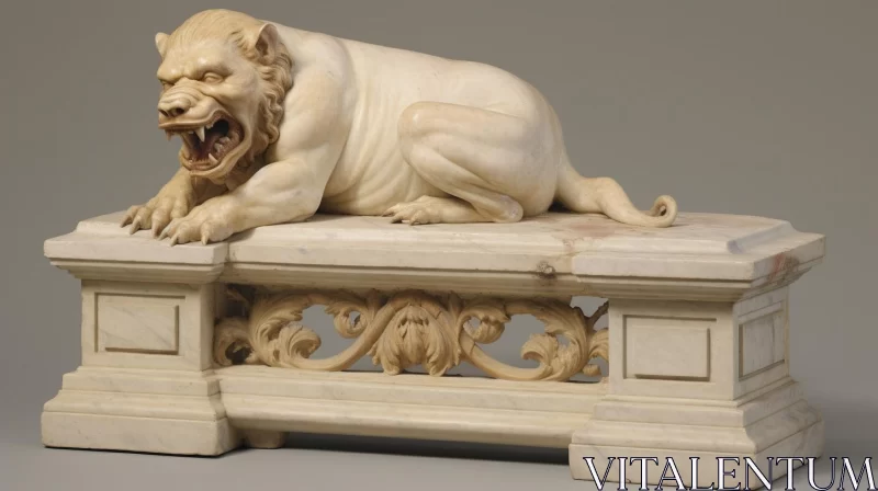 Grotesque Marble Lion Statue: A Blend of Reality and Fantasy AI Image
