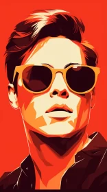 Man with Sunglasses on Orange Backdrop - Neo-Pop Art Poster AI Image