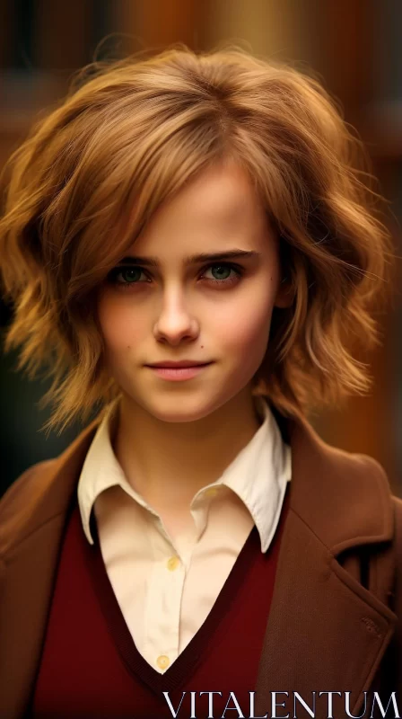 Portrait of Emma Watson in Harry Potter: A Study in Brown and Shadows AI Image
