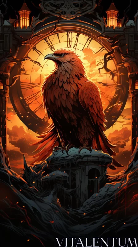 Raven and Clock in Fantasy Setting Artwork AI Image