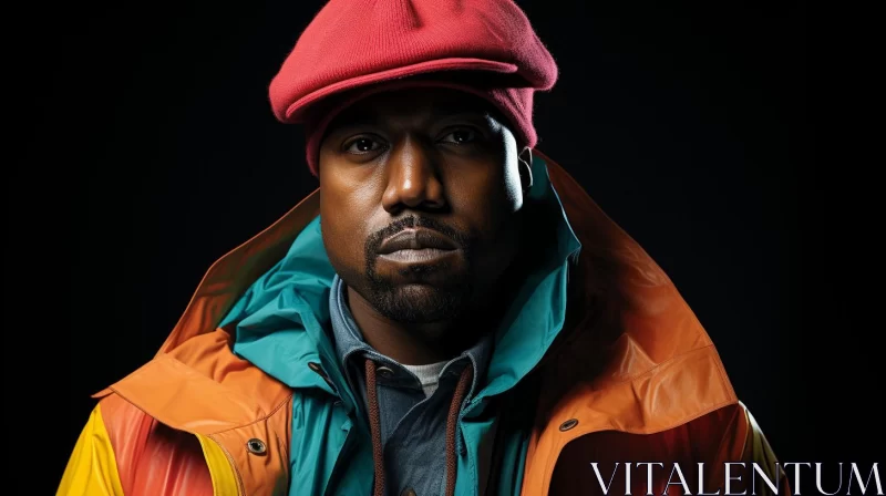 Kanye West in Vivid Attire: A Detailed Studio Portraiture AI Image