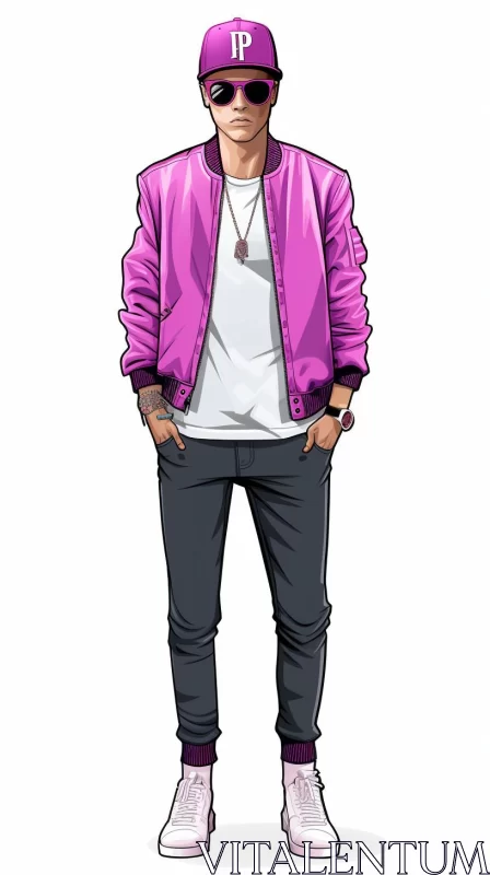 AI ART Manga Inspired Young Man in Purple Jacket - Scoutcore and Fashwave