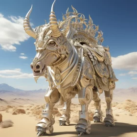 Silver Cow in Desert: Sci-Fi Baroque Art with Chinese Influence
