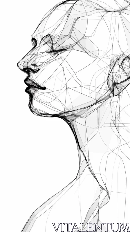 Abstract Art: Precisionist Lines and Shapes in Female Head Wire Art AI Image
