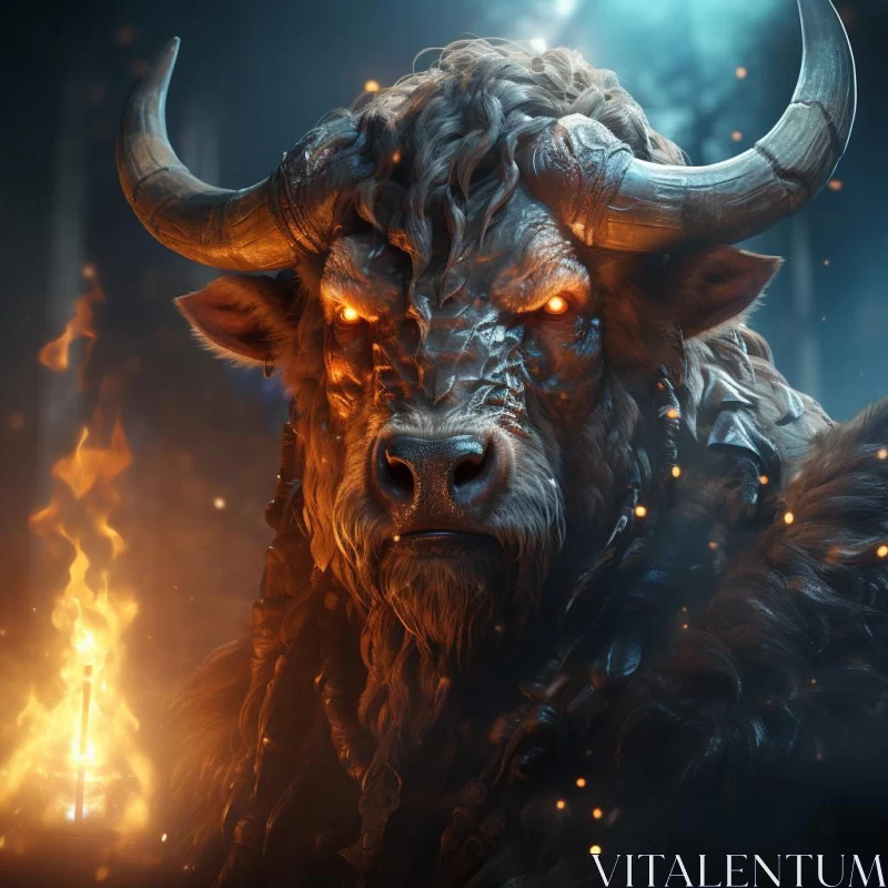 Ancient Bull with Glowing Horns - Emotive Forest Portrait AI Image
