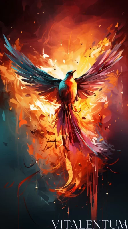 AI ART Artistic Bird in Flames - A Colorful Flight