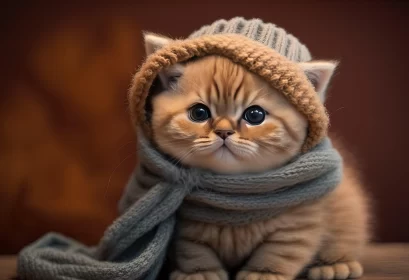 Winter Kitten in Scarf - A Warmcore Photorealistic Portrait