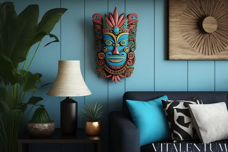 Colorful Tiki Mask: A Luxurious Wall Hanging AI Image