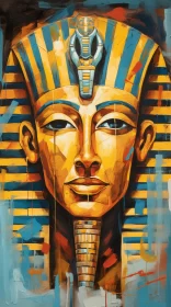 Egyptian Pharaoh Artwork: A Fusion of Amber and Azure