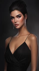 Elegant Woman in Black Dress: Luminous and Photorealistic Artistry AI Image