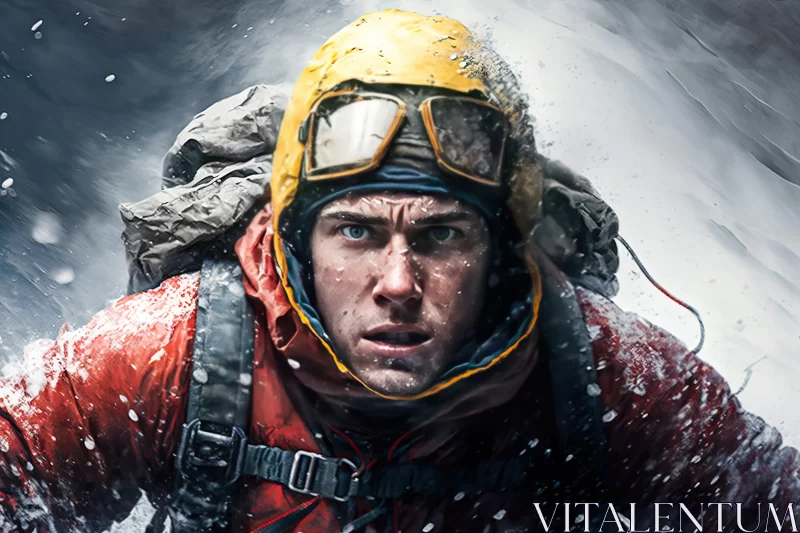 Intense Mountain Climber in Snow - Cinematic Style Portrait AI Image