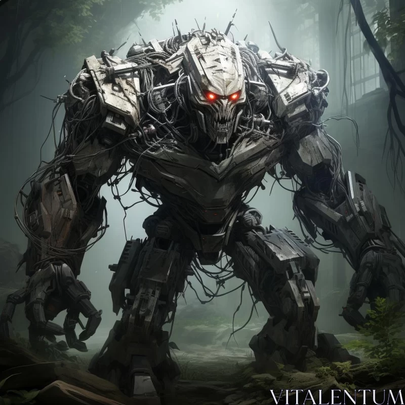 Majestic Robot in Forest - Junglecore Aesthetic and Precisionist Lines AI Image