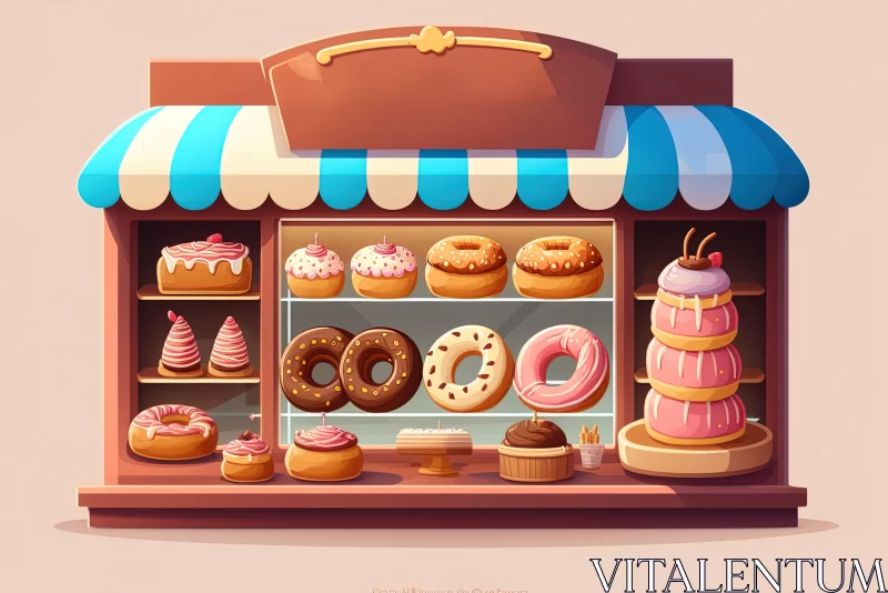Illustrated Donut Shop with Pastel Skies and Romantic Cityscape AI Image