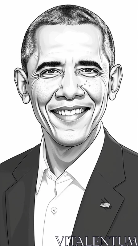 AI ART Illustrated Portrait of Barack Obama in Black and White