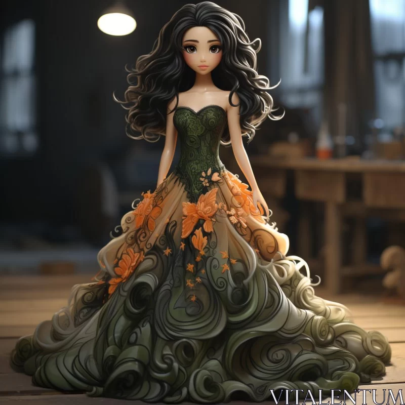 AI ART Intricate Dollcore Figure in Floral Dress - Animation Art