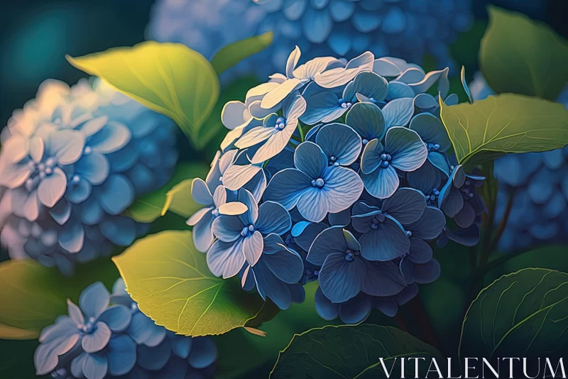 AI ART Spring Hydrangea Flowers in Dark Blue