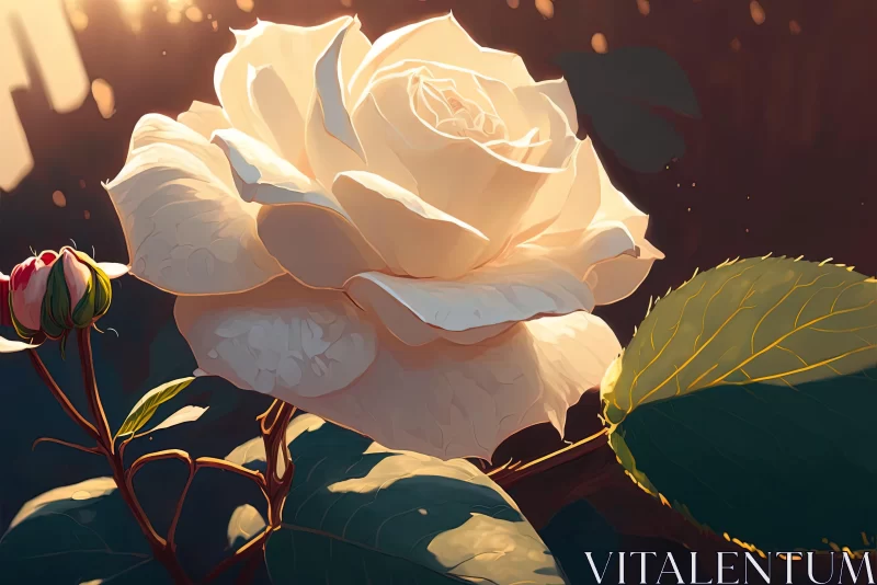 Sunlit White Rose - A Tonalist Gouache Illustration AI Image