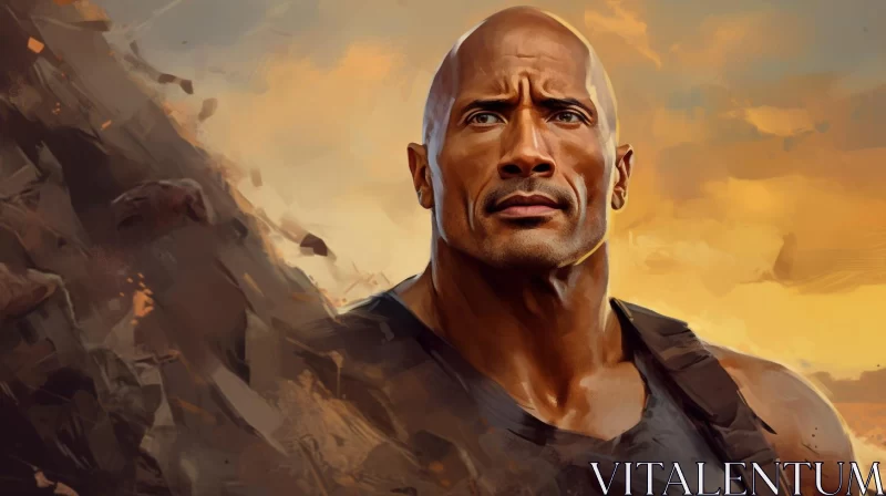 AI ART The Rock - The Ultimate Warrior in Volcanic Landscape