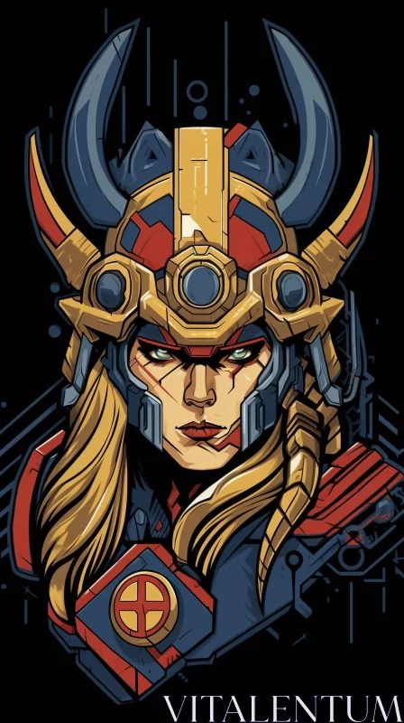 Bold and Colorful Female Warrior Portrait in Silkscreen Style AI Image