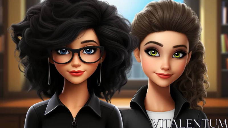Chic Business Women in Glasses: A Cartoon-Inspired Illustration AI Image