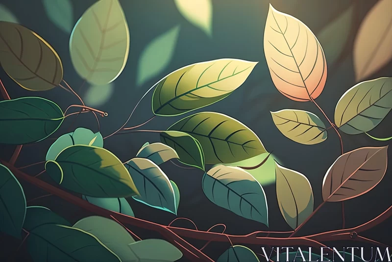 Sunlit Leaves: A 2D Game Art Style Illustration AI Image