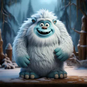Charming Comic Snow Yeti Monster in Traditional Oil Painting AI Image